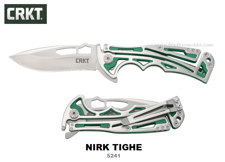 CRKT Nirk Tighe Green Flipper Folding Knife, 420J2 Handle, 5241